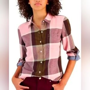 Tommy Hilfiger Big City Pink Plaid Cotton Button-Down Long Sleeve Shirt Size XL